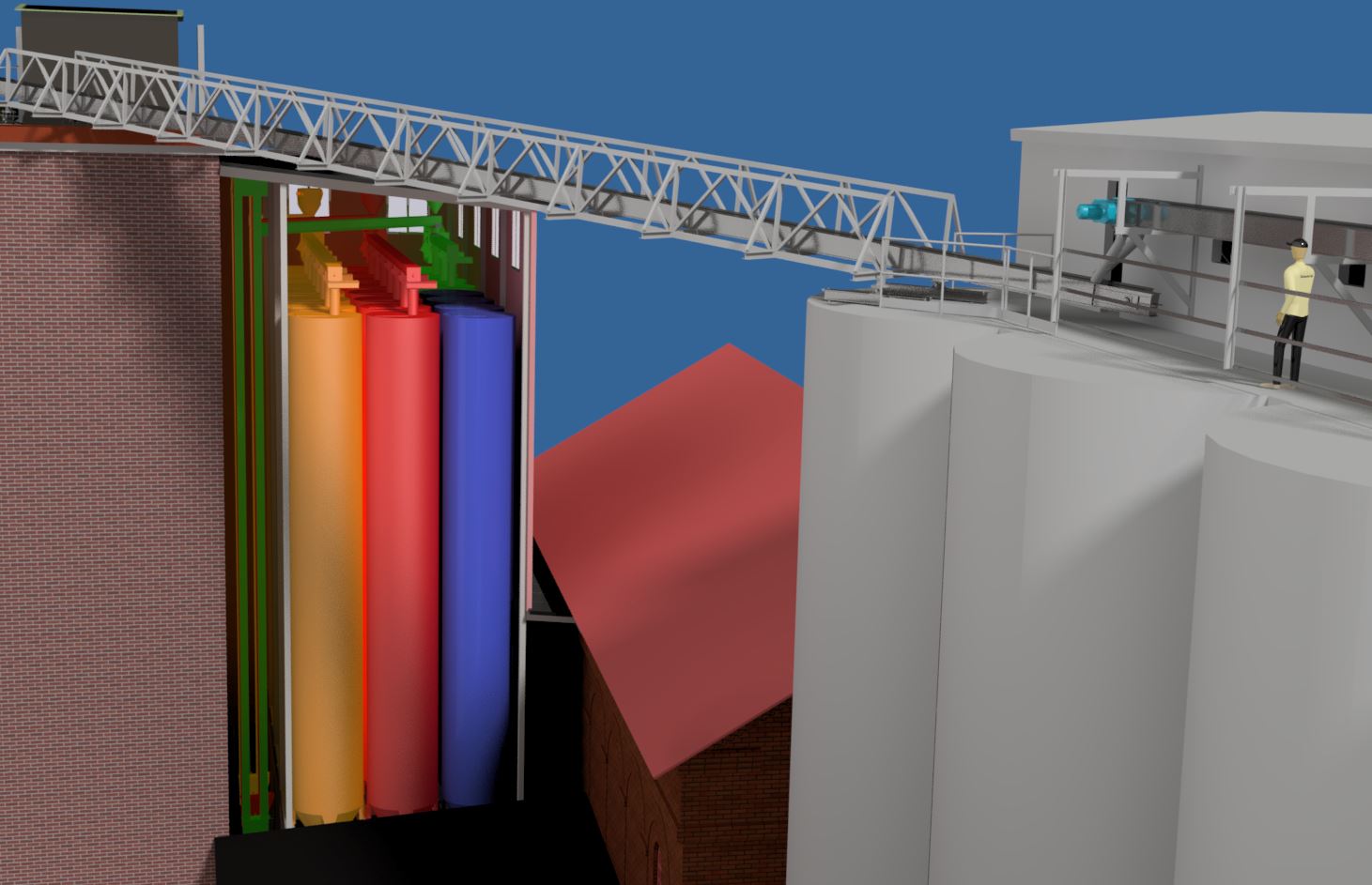 3D-vy &ouml;ver anl&auml;ggning med tre planerade separata maskinlinjer